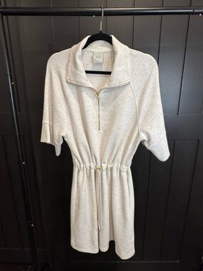 Varley Cream Short-Sleeve Drawstring Waist Dress